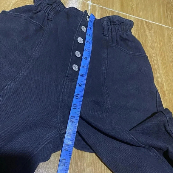 VTG Y2K High Waist Baggy Jeans 5 Buttons Stretch Waist Pocket Black Straight S/M - Picture 3 of 10